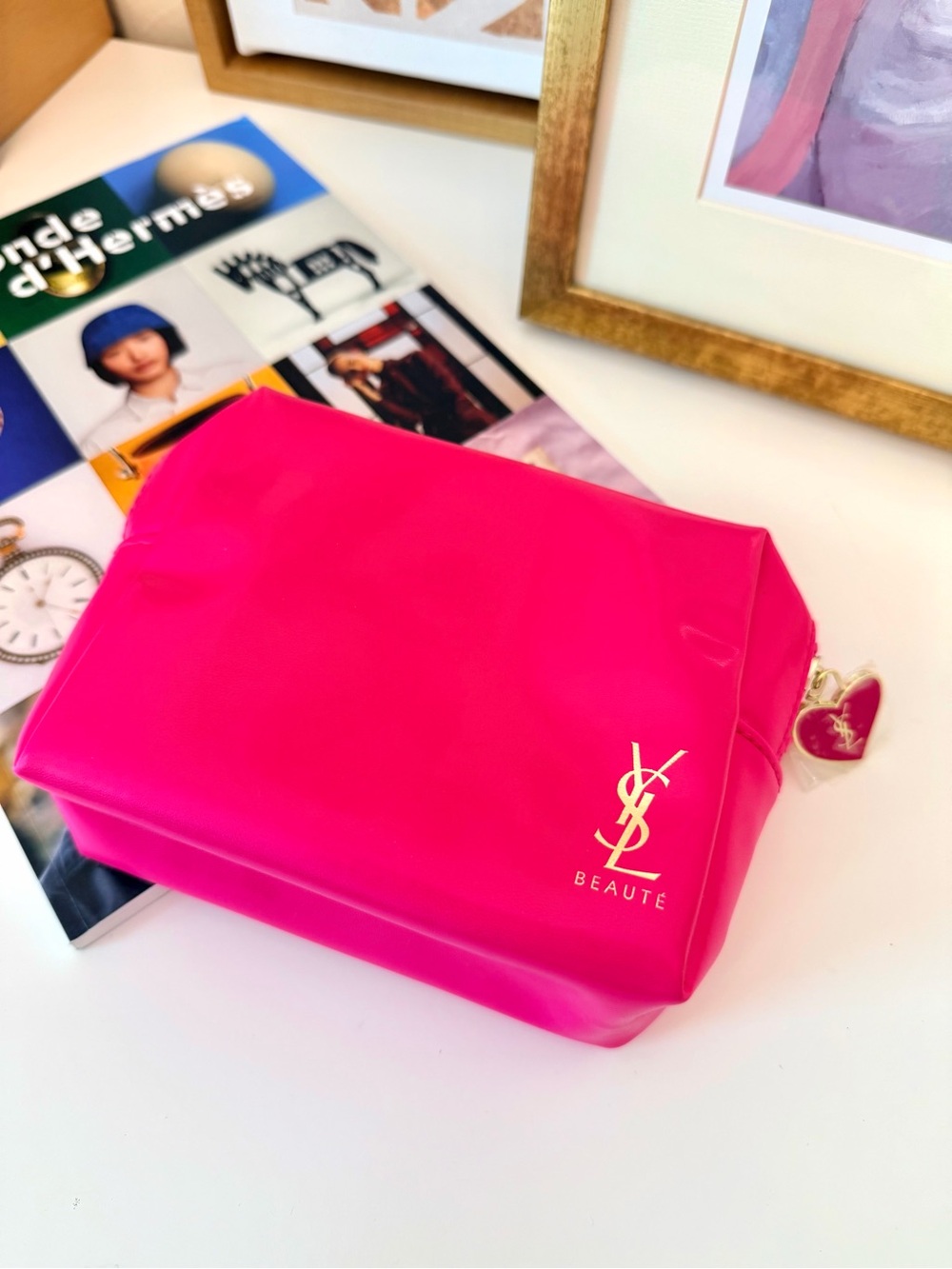 YSL Fuchsia Cosmetic Bag Heart Zipper - Picture 5 of 9